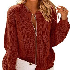 Chunky Knit Open Front Long Sleeve Short Cardigan with Zipper